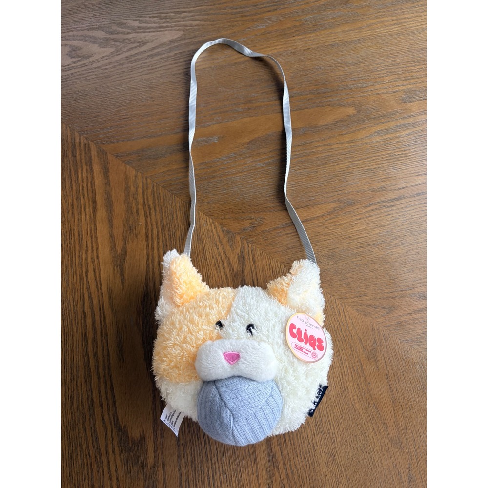 FAO Schwarz Cliqs Collectible Plush Calico Cat Handbag Crossbody Bag NWT